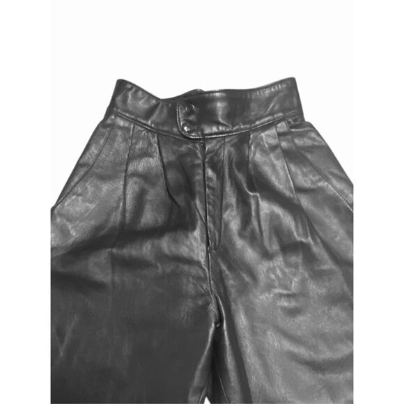 Liz Roberts Robert Elliot Vintage Womens Black Leather Pleated Trouser Pants 8 - Picture 2 of 5